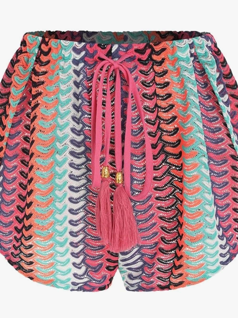 Zaful Multicolor Crochet Tassel Drawstring Cover Up Shorts Sz Small